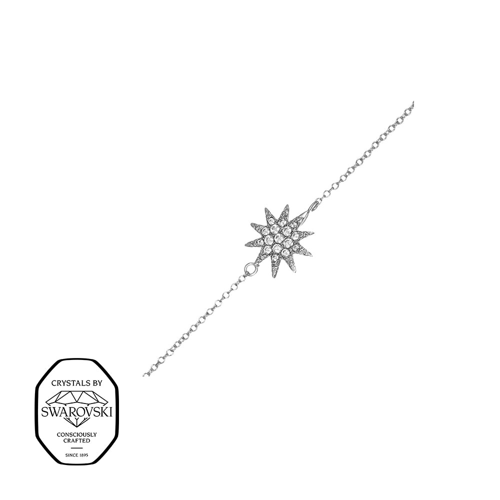 Silberfarbiges Armband mit Stern-Anhänger und funkelnden Kristallen, Marke Crystalp
