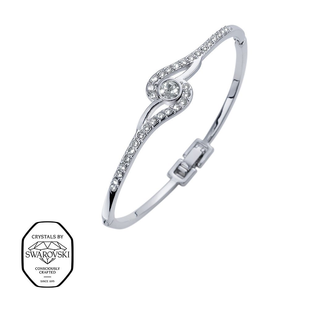 Elegantes silberfarbenes Armreif-Armband mit Swarovski-Kristallen von Crystalp.