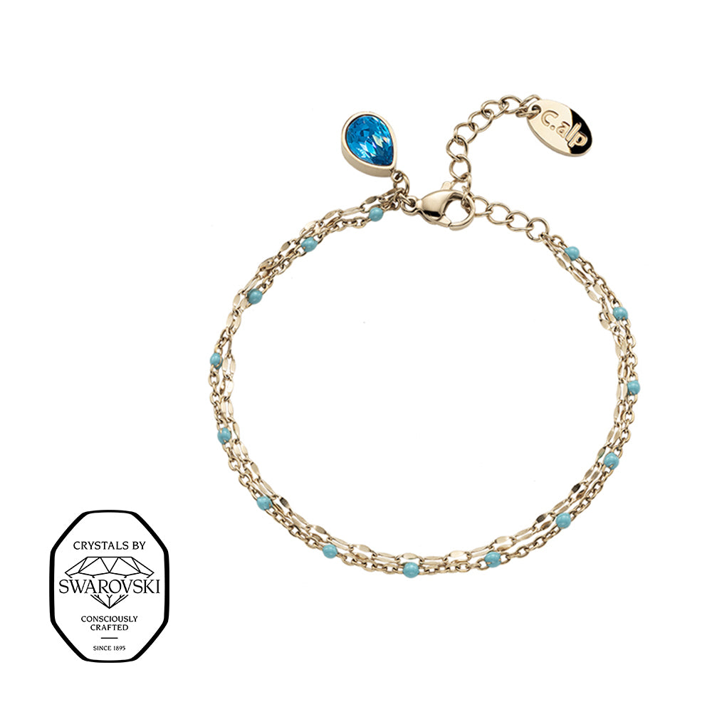 Zweireihiges Goldfarbiges Armband mit Swarovski® Kristallanhänger – filigraner hochwertiger Modeschmuck von Crystalp