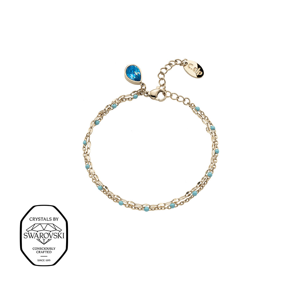 Zweireihiges Goldfarbiges Armband mit Swarovski® Kristallanhänger – filigraner hochwertiger Modeschmuck von Crystalp