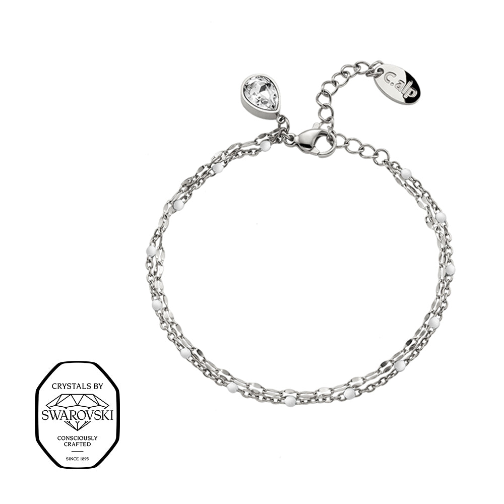 Zweireihiges Silberfarbiges Armband mit Swarovski® Kristallanhänger – filigraner hochwertiger Modeschmuck von Crystalp