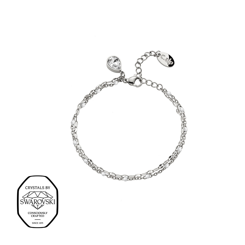 Zweireihiges Silberfarbiges Armband mit Swarovski® Kristallanhänger – filigraner hochwertiger Modeschmuck von Crystalp