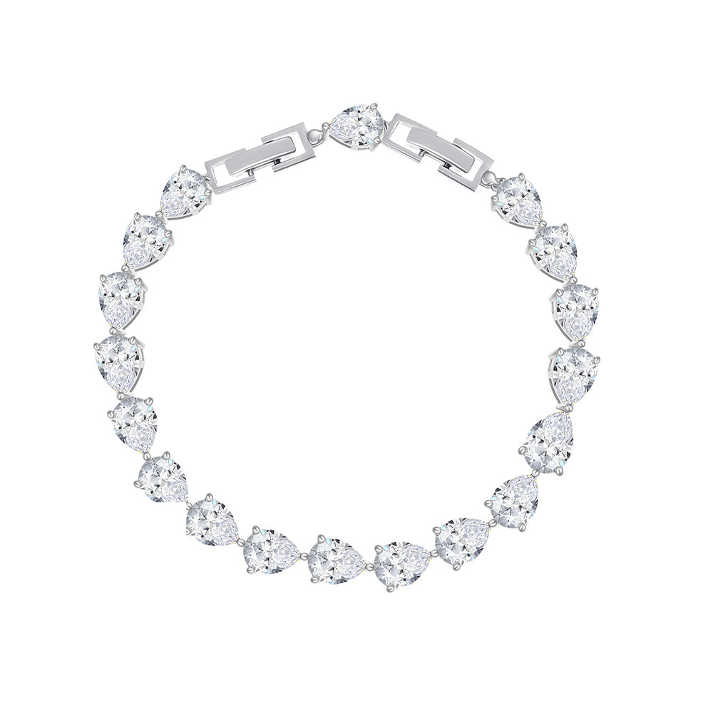 Silberfarbenes Armband mit tropfenförmigen klaren Kristallen, Marke Crystalp