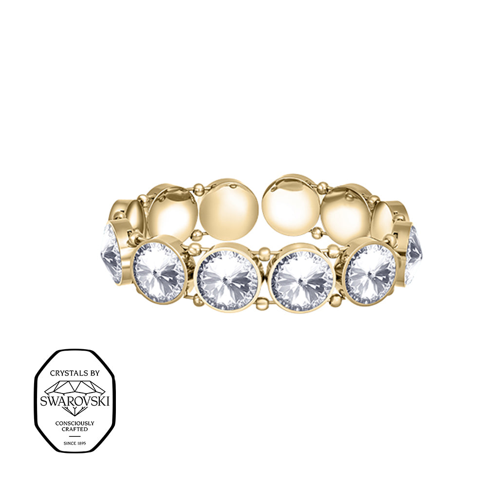 Goldenfarbiges Armband mit runden klaren Kristallen im modernen Design, Marke Crystalp