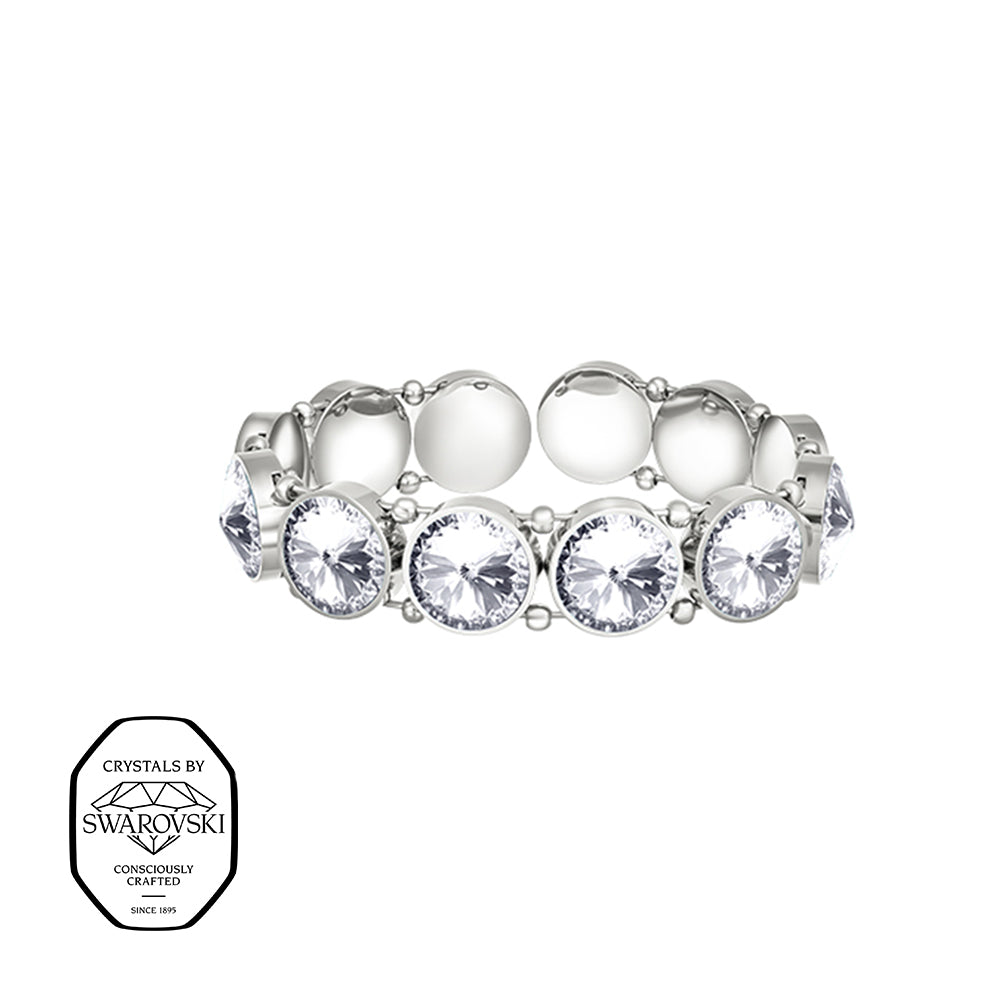 Silberfarbiges Armband mit runden klaren Kristallen im modernen Design, Marke Crystalp