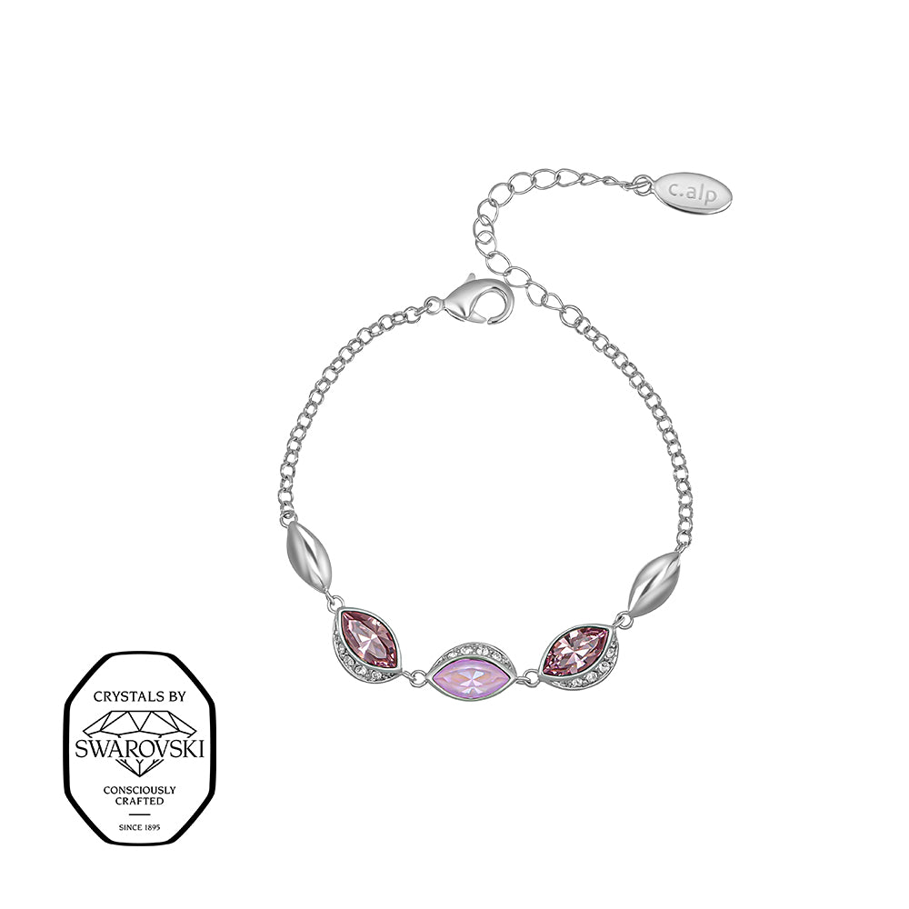 Silberarmband mit rosa Swarovski-Kristallen in Navetteform, verziert mit Zirkonia, Marke Crystalp
