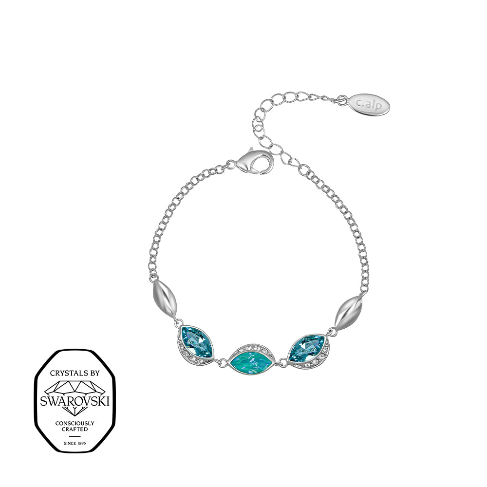 Silberarmband mit türkisen Swarovski-Kristallen in Navetteform, verziert mit Zirkonia, Marke Crystalp