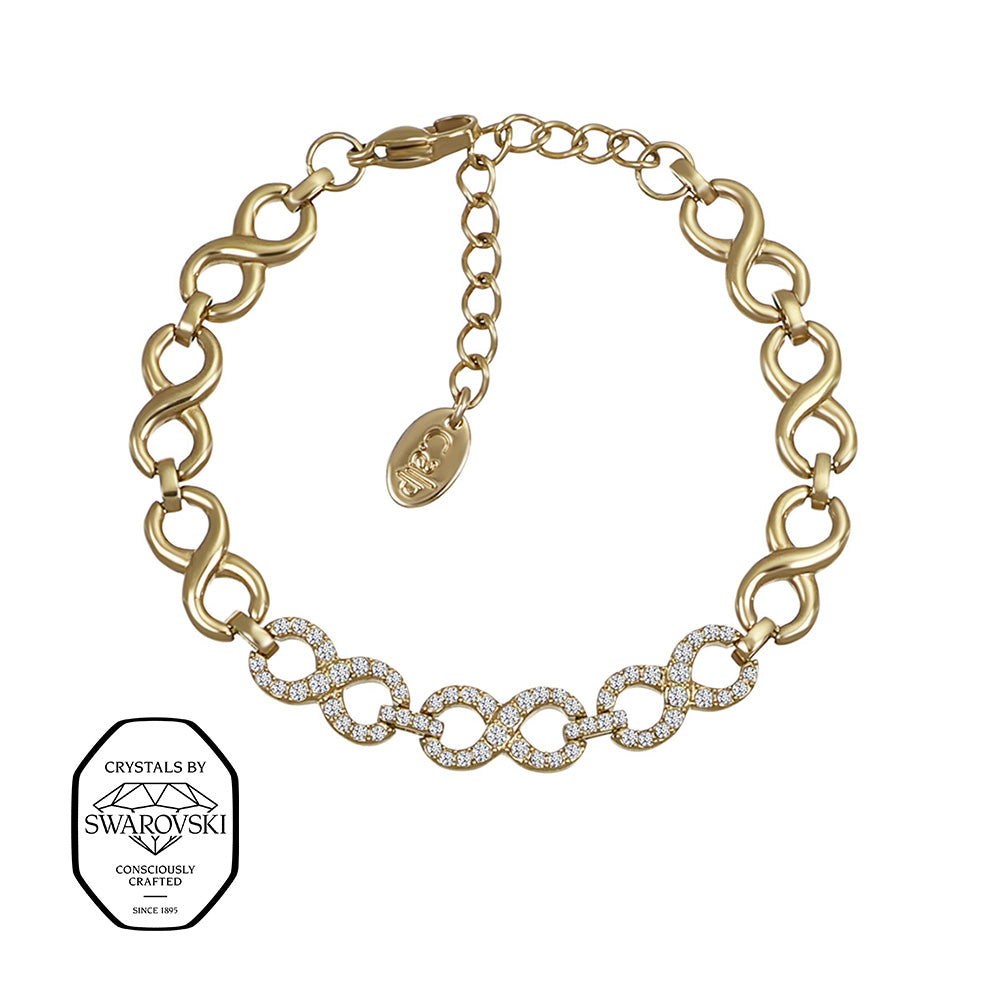 Crystalp Paris Glance Bracelet aus Edelstahl in Gold, Armband mit geschwungenen Gliedern und Swarovski® Kristallen verziert