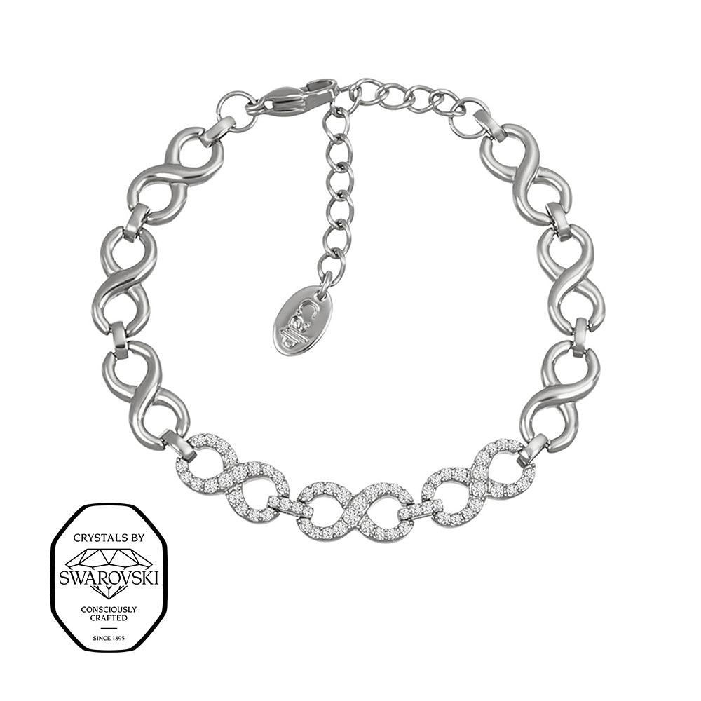 Crystalp Paris Glance Bracelet aus Edelstahl in Silber, Armband mit geschwungenen Gliedern und Swarovski® Kristallen verziert