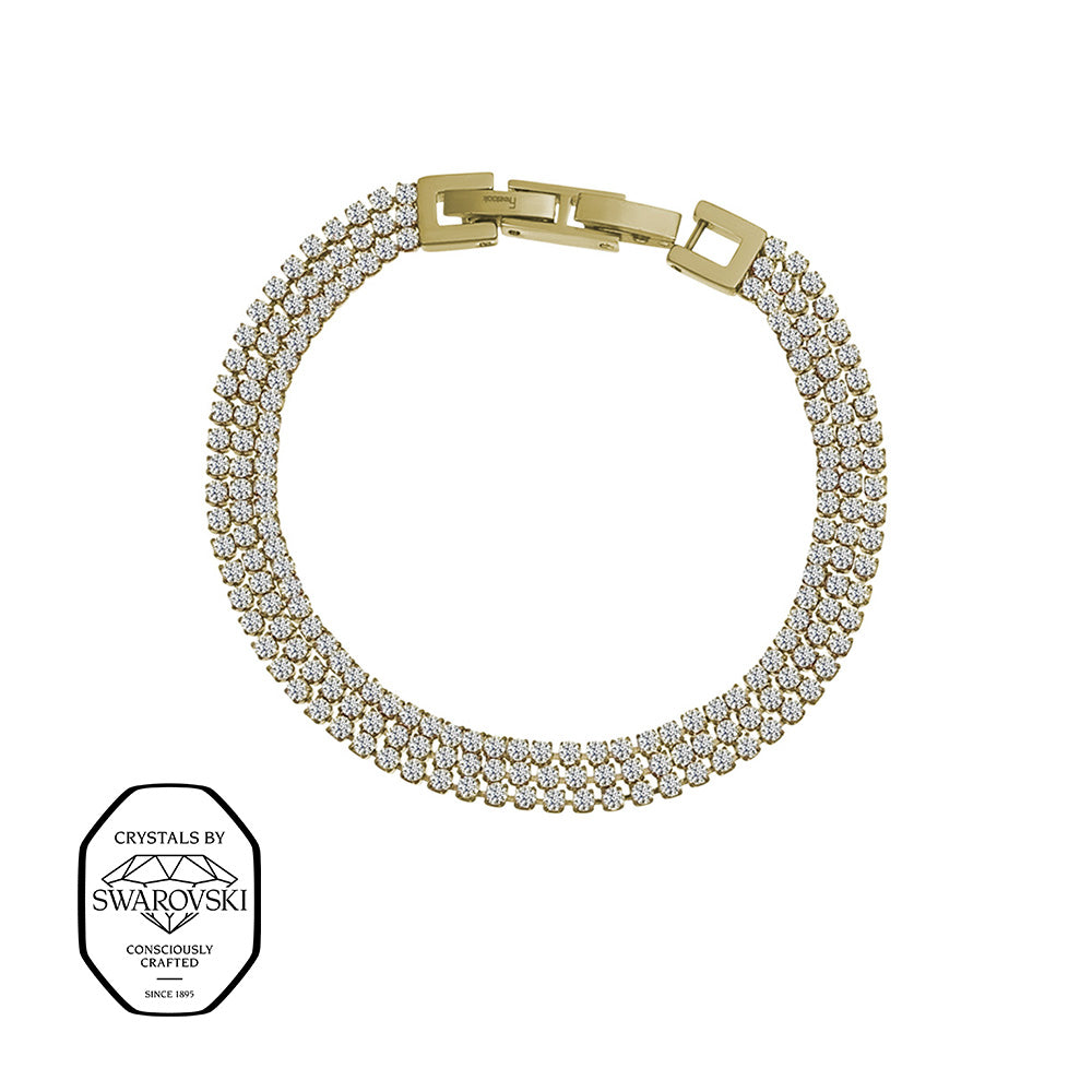 Crystalp Soirée Bracelet aus Edelstahl in Gold, doppelreihiges Armband mit Swarovski® Kristallen verziert