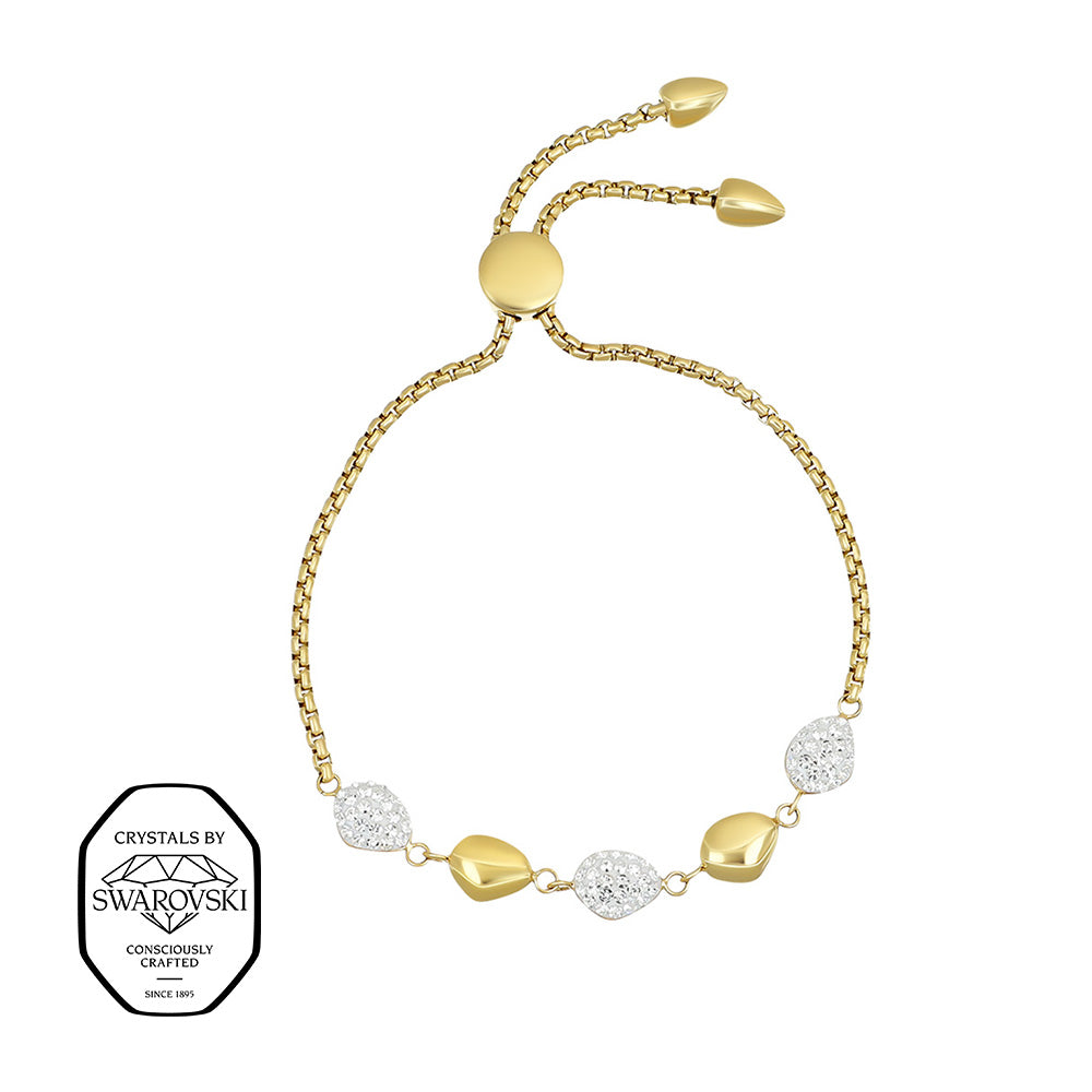 Crystalp Briolette Bracelet aus Edelstahl in Gold, Armband mit Swarovski® Kristallen verziert und Zugverschluss