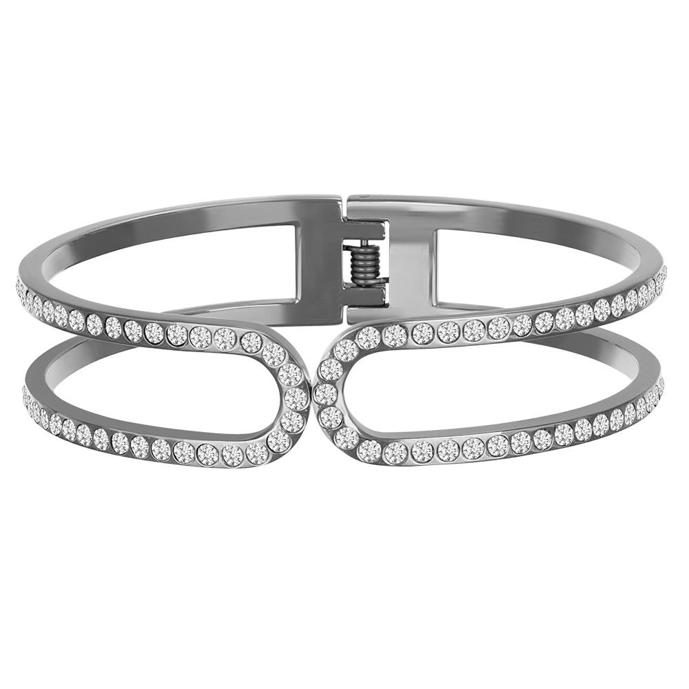 Crystalp Ambition Circle Bangle aus Edelstahl in Silber, eleganter Armreif mit Kristallen verziert