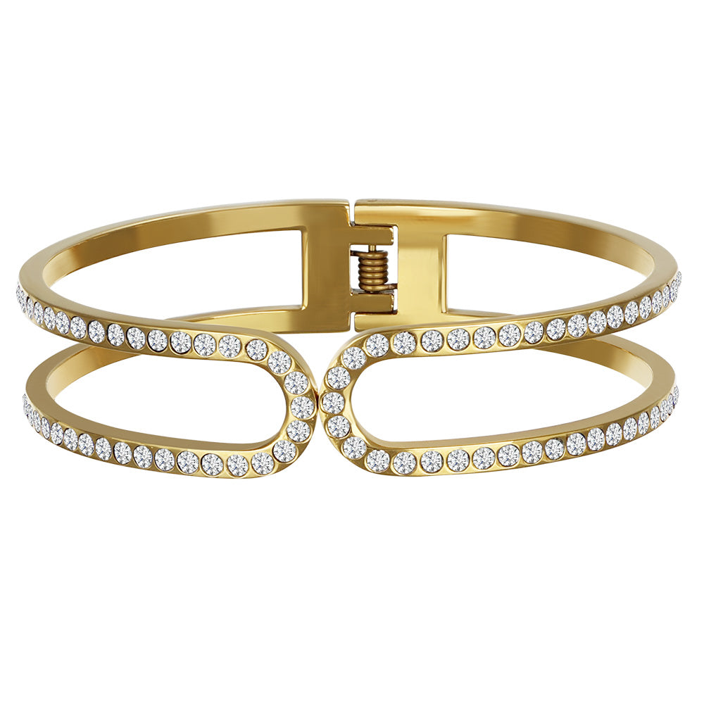 Crystalp Ambition Circle Bangle aus Edelstahl in Gold, eleganter Armreif mit Kristallen verziert
