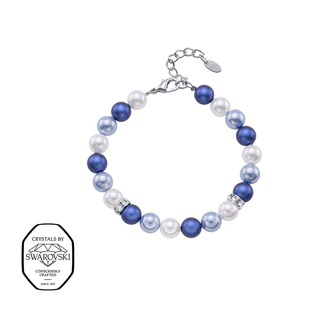 Perlenarmband in Dunkelblau, Hellblau und weiß, Marke Crystalp
