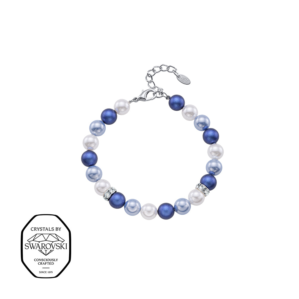 Perlenarmband in Dunkelblau, Hellblau und weiß, Marke Crystalp