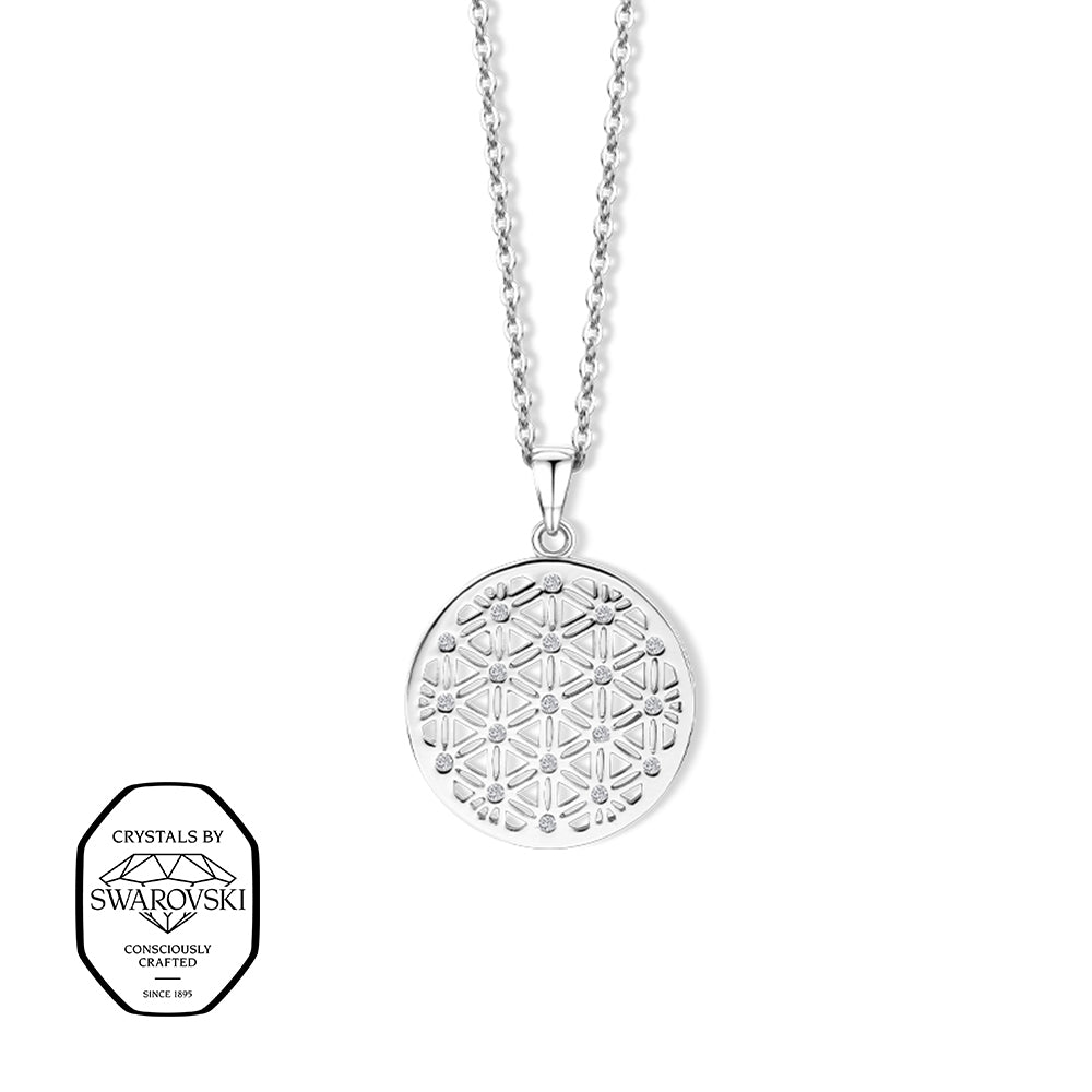 Blume des Lebens Kette silberfarben mit Swarovski® Kristallen.