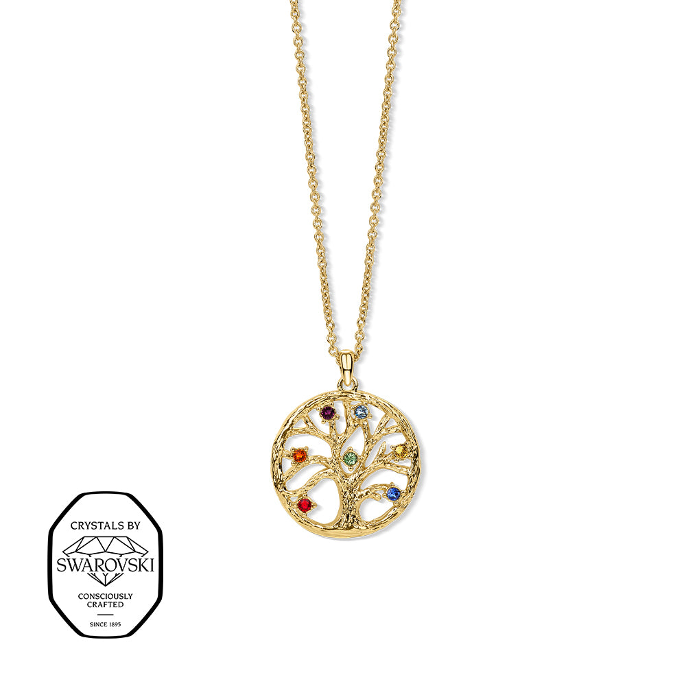 Lebensbaum Halskette Gold mit bunten Swarovski® Kristallen