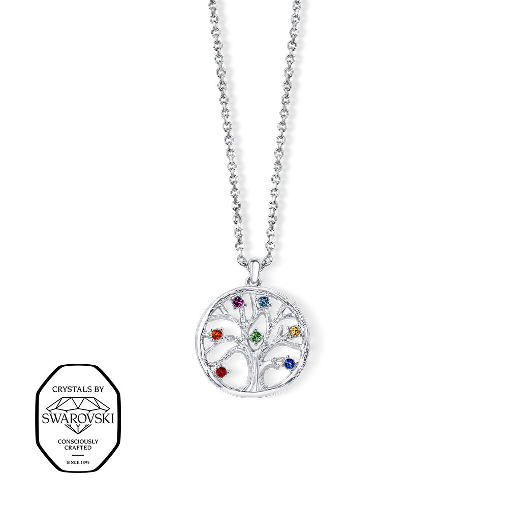 Lebensbaum Halskette Silber mit bunten Swarovski® Kristallen