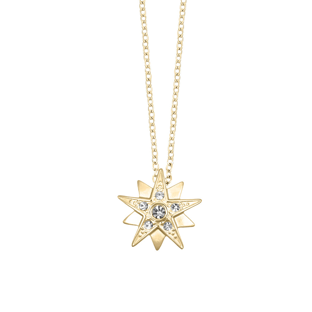 Vergoldete Damen-Halskette mit funkelndem Stern-Anhänger und Kristallen, eleganter Modeschmuck von Crystalp