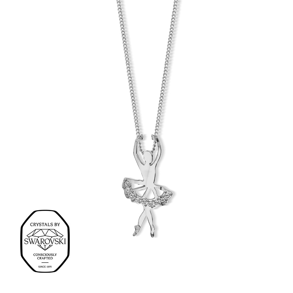 Silberfarbene Halskette mit Ballerina-Anhänger, verziert mit Swarovski® Kristallen