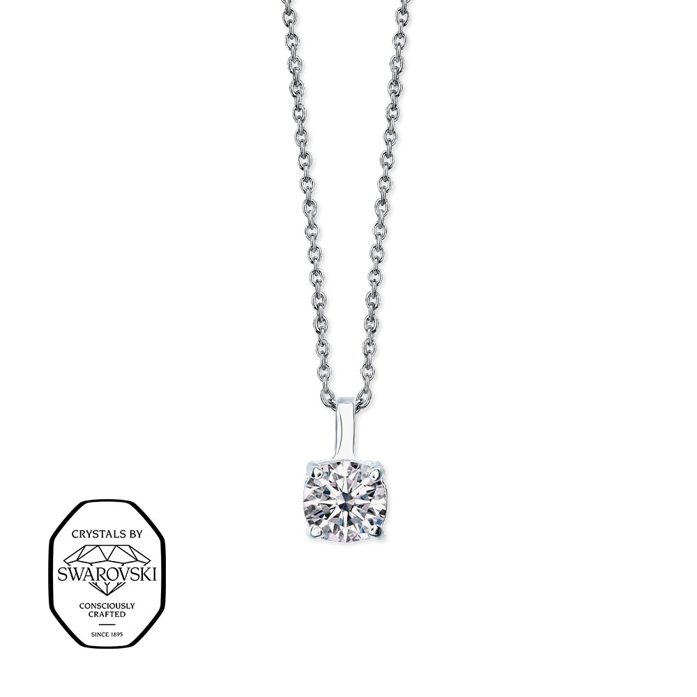 Silberfarbene Halskette mit rundem Swarovski® Kristall-Solitäranhänger.