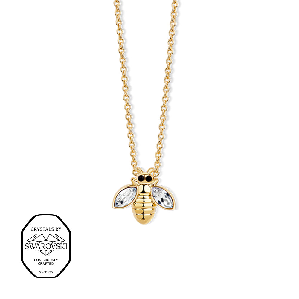 Goldene Halskette mit Bienen-Anhänger und Swarovski® Kristallen.