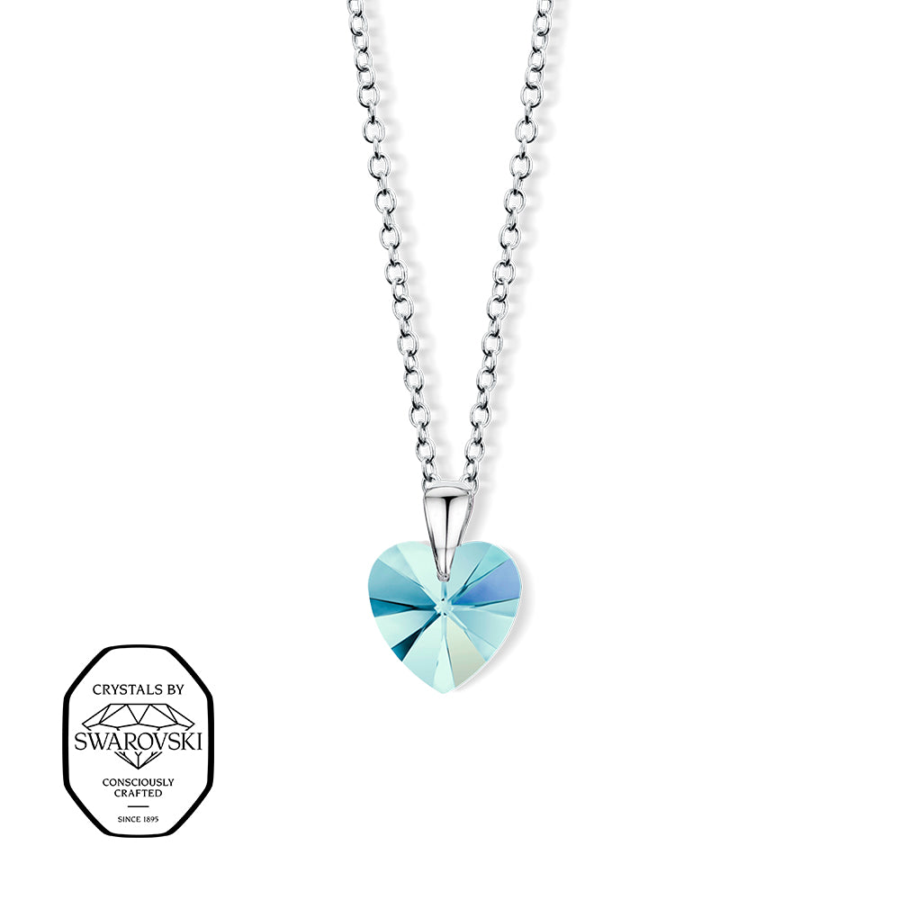 Silberfarbene Halskette mit herzförmigem Swarovski® Kristall in Aquablau