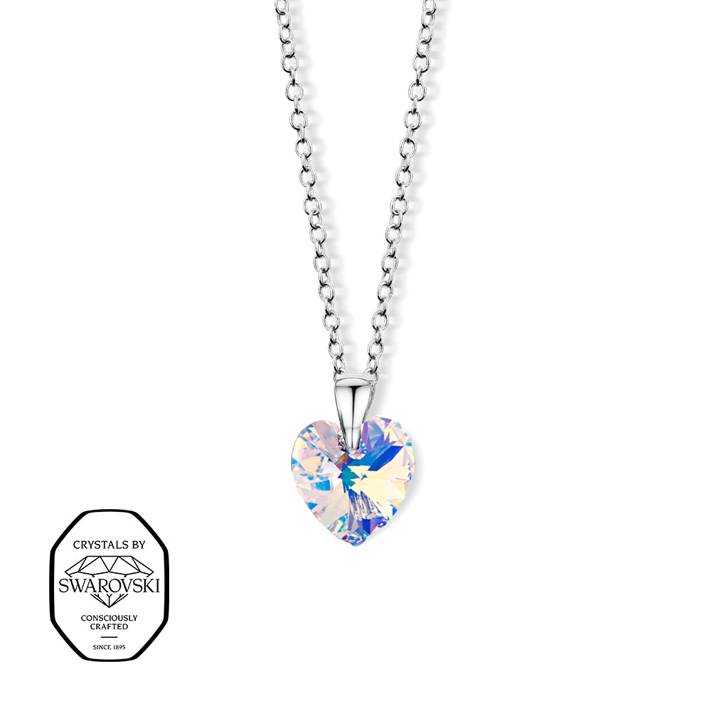 Silberfarbene Halskette mit herzförmigem Swarovski® Kristall in Crystal Aurore Boreale.