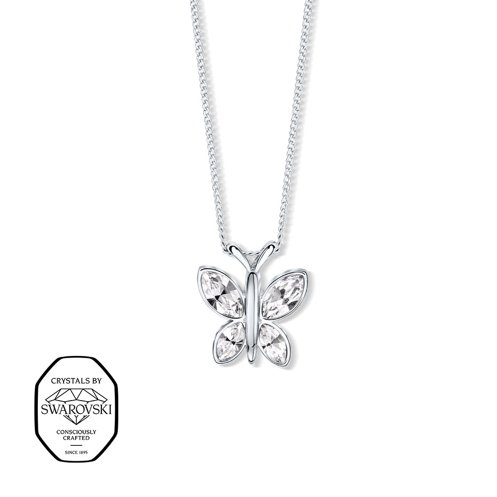 Silberne Halskette mit filigranem Schmetterlingsanhänger aus klaren Swarovski® Kristallen