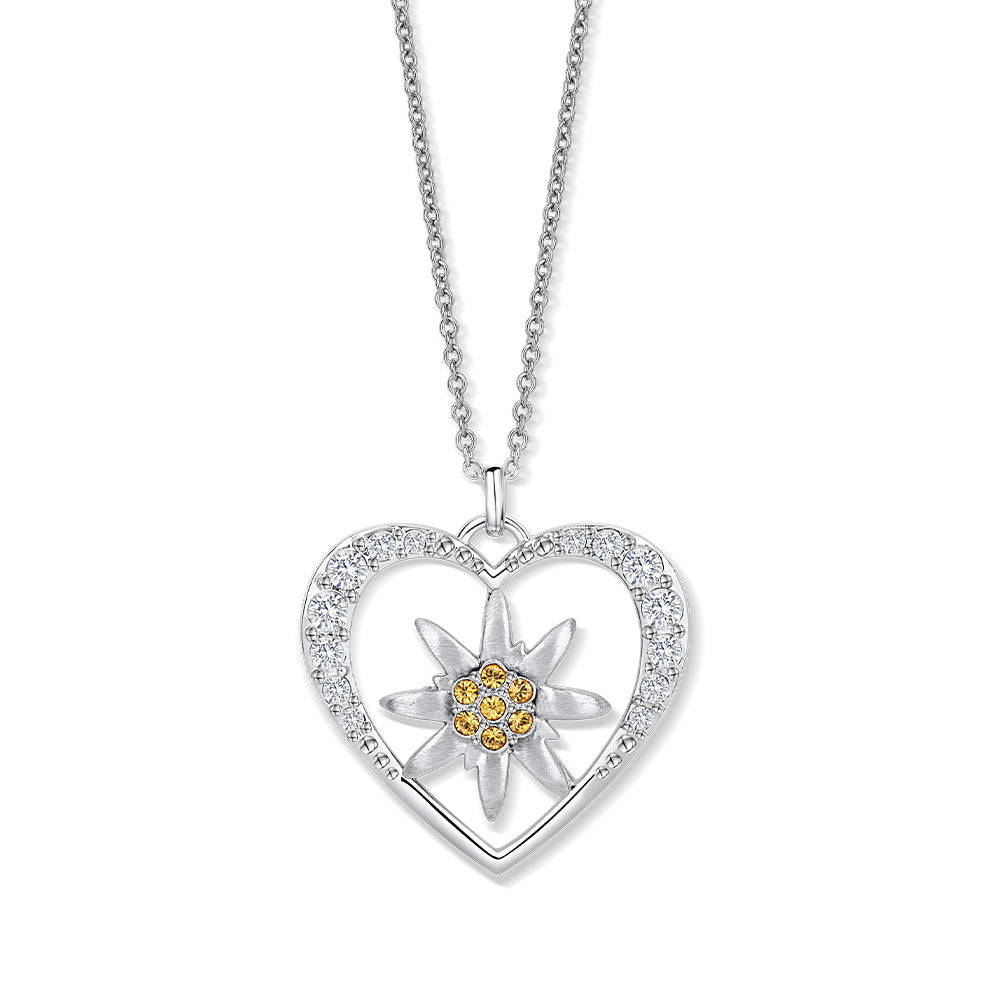 Small edelweiss heart pendant - crystalpjewelry