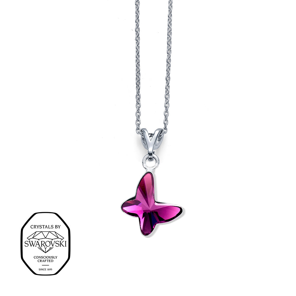 Silberne Halskette mit Schmetterlingsanhänger aus violettem Swarovski® Kristall