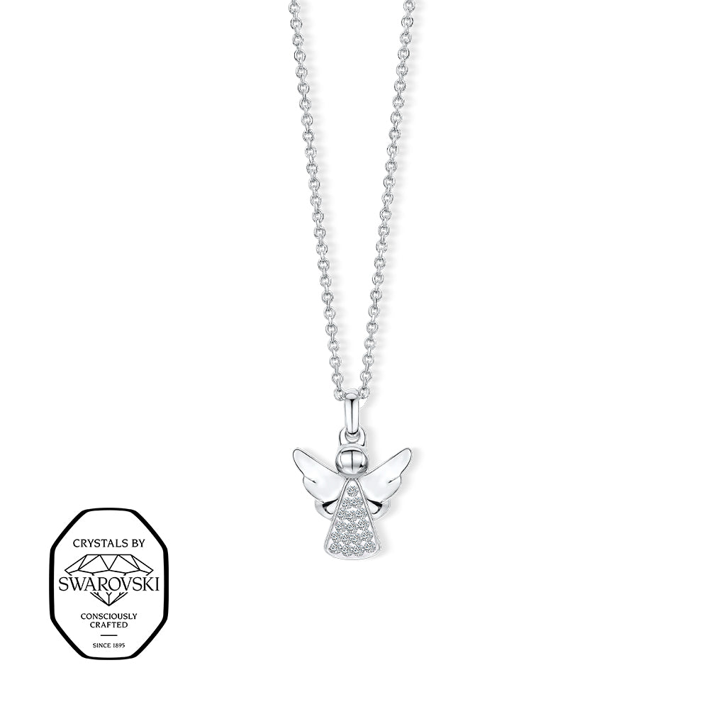 Engel-Halskette mit Swarovski® Kristallen – Silberfarben