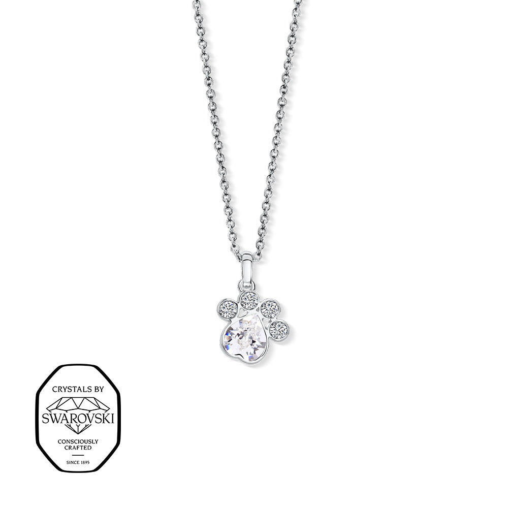 Silberne Halskette mit Pfotenanhänger, besetzt mit klaren Swarovski® Kristallen.
