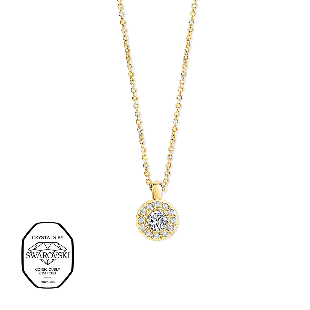 Goldene Halskette mit rundem Anhänger und Swarovski® Kristallen.