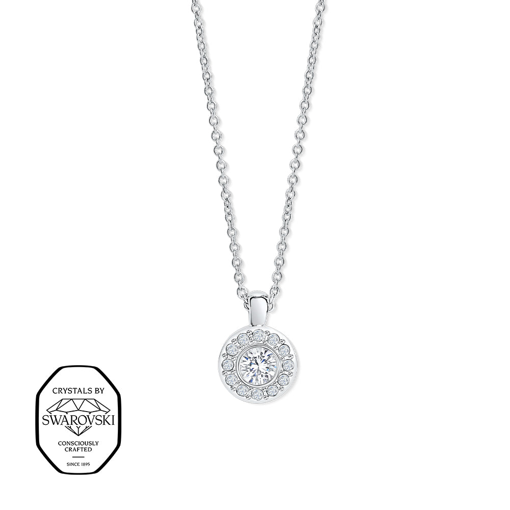 Silberkette mit rundem Anhänger und Swarovski® Kristallen.