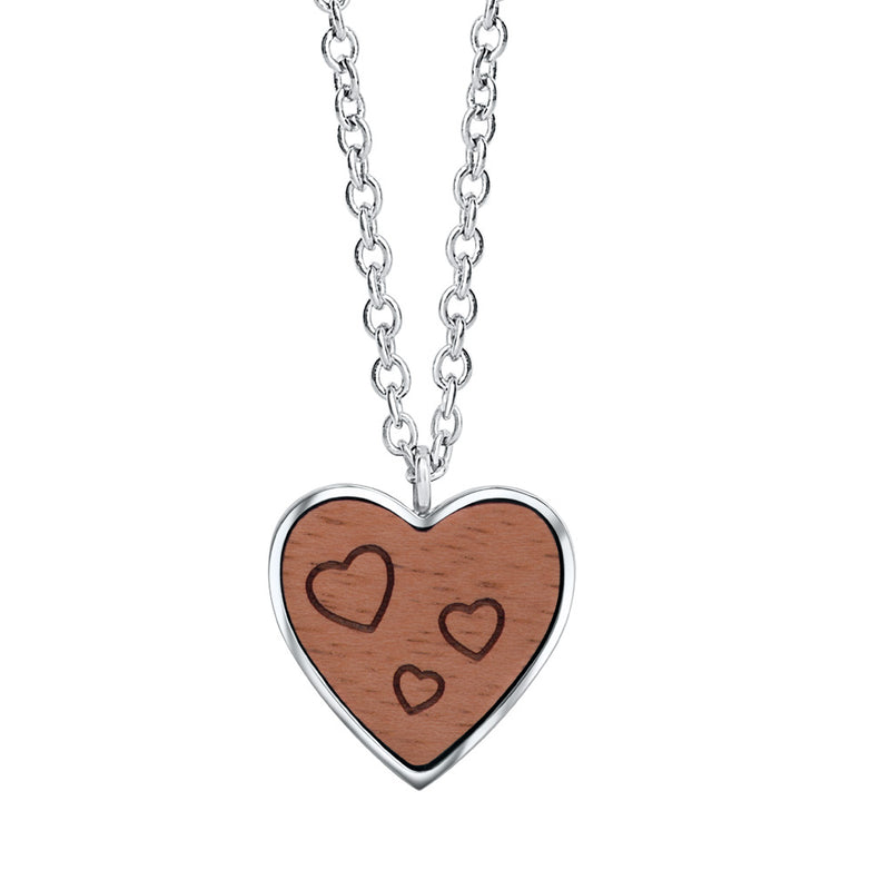 Three Wooden Hearts pendant with chain