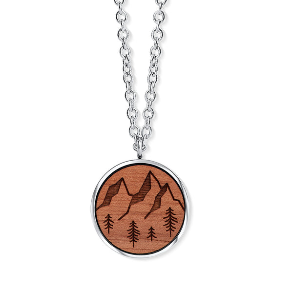 Wooden Mountain pendant with chain