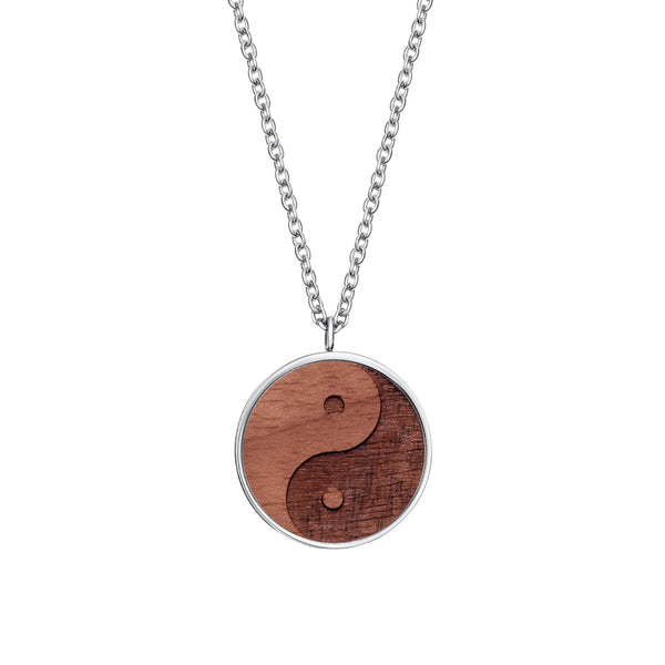 Wooden Ying Yang pendant with chain