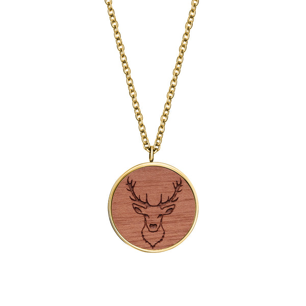 Wooden Deer pendant with chain