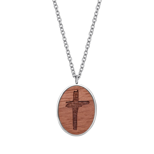 Ciondolo Croce in legno con catena