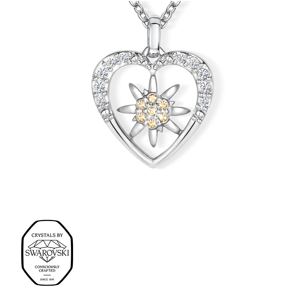Herz Edelweiß Kette mit Swarovski® Kristallen Schmuckanhänger