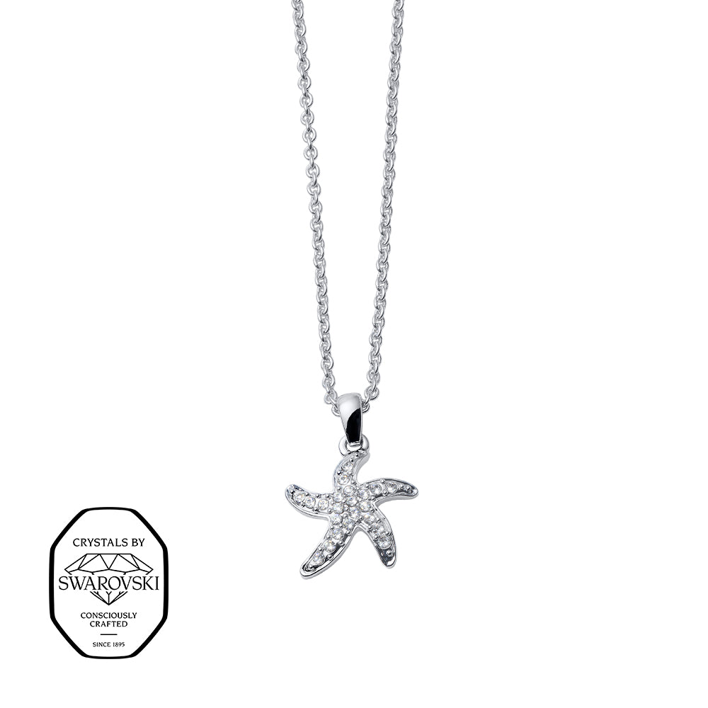 Silberfarbene Halskette mit Seesternanhänger, besetzt mit funkelnden Swarovski® Kristallen