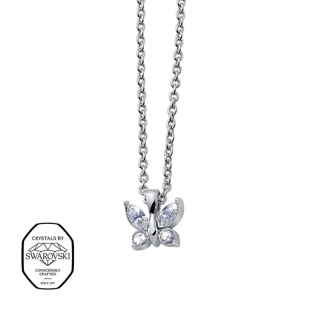 Silberne Kette mit Schmetterling Anhänger mit Swarovski® Kristallen.