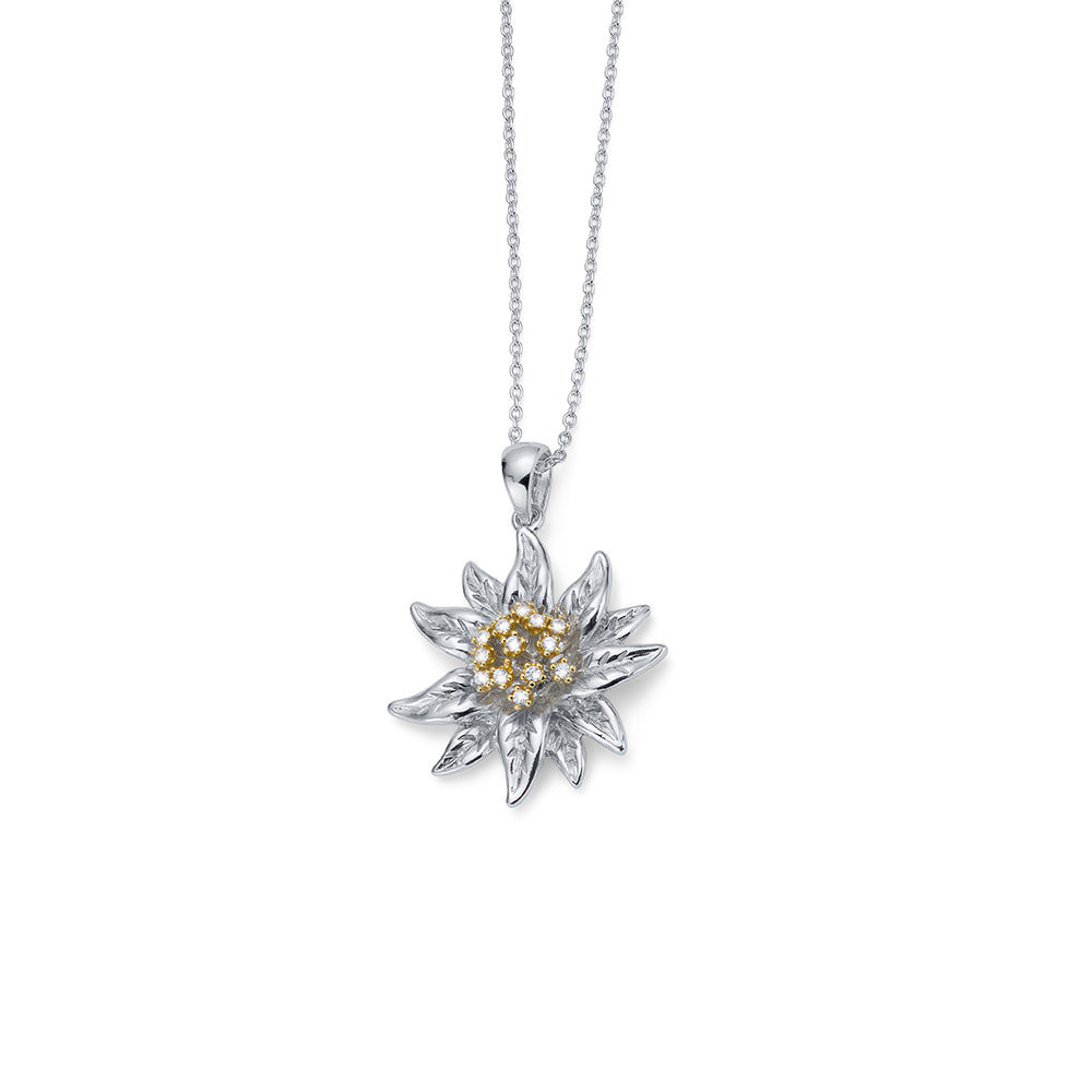 Edelweiß Kette Silber mit gelben Kristallen.