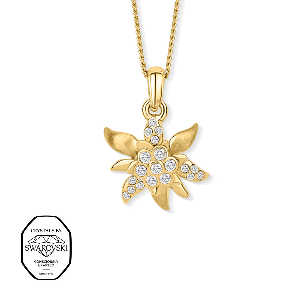 Goldene Edelweiß Kette mit Swarovski® Kristall Anhänger