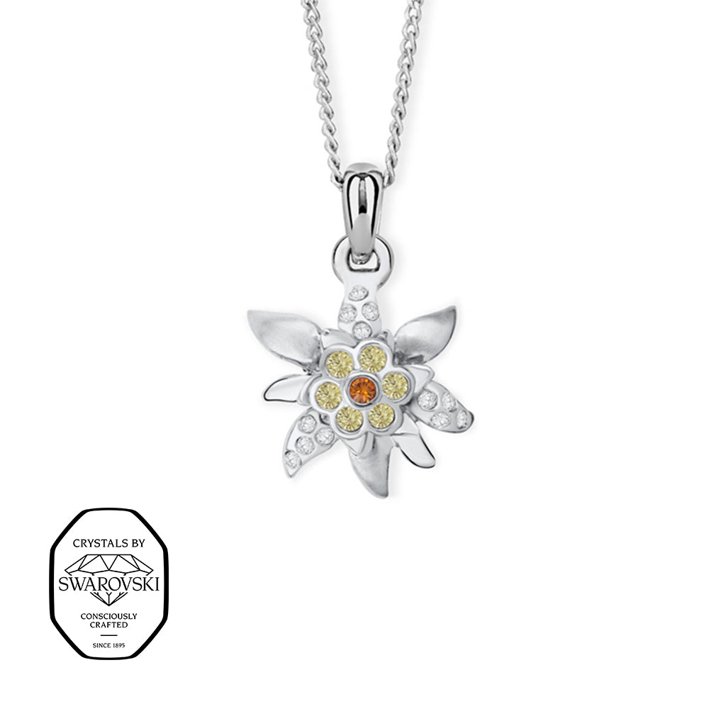 Silberne Edelweiß Kette mit Swarovski® Kristall Anhänger