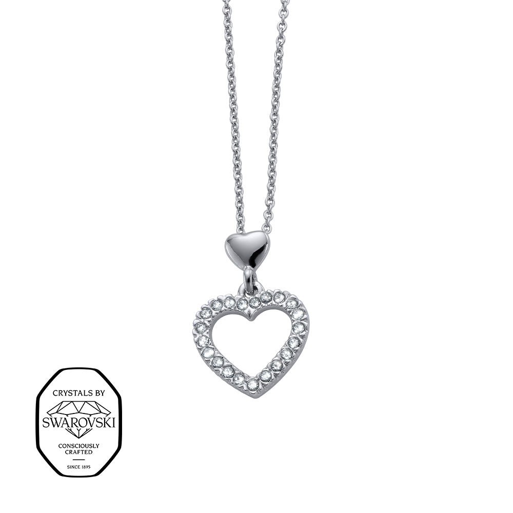 Elegante Halskette mit herzförmigem Anhänger, besetzt mit funkelnden Swarovski® Kristallen, an feiner Silberkette.