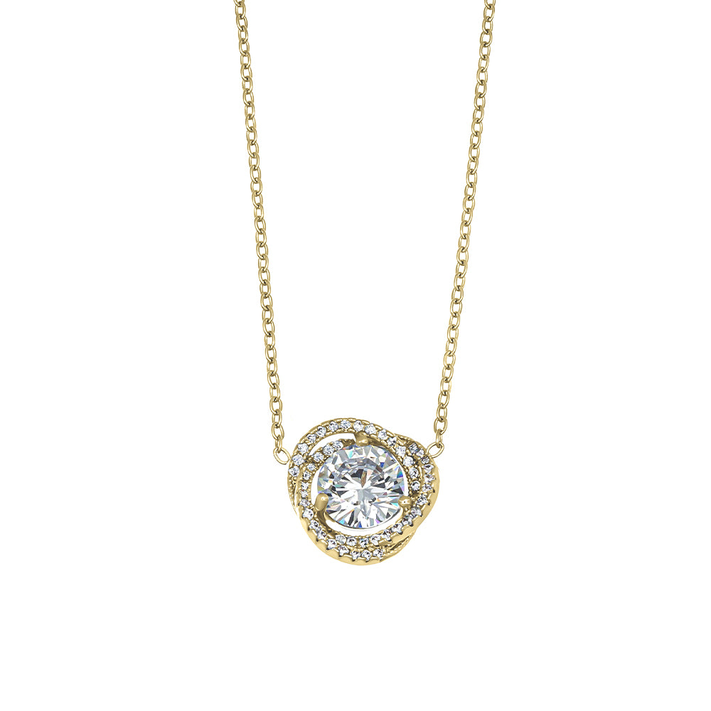 Vergoldete Damen-Halskette mit rundem funkelnden Anhänger, eleganter Modeschmuck von Crystalp