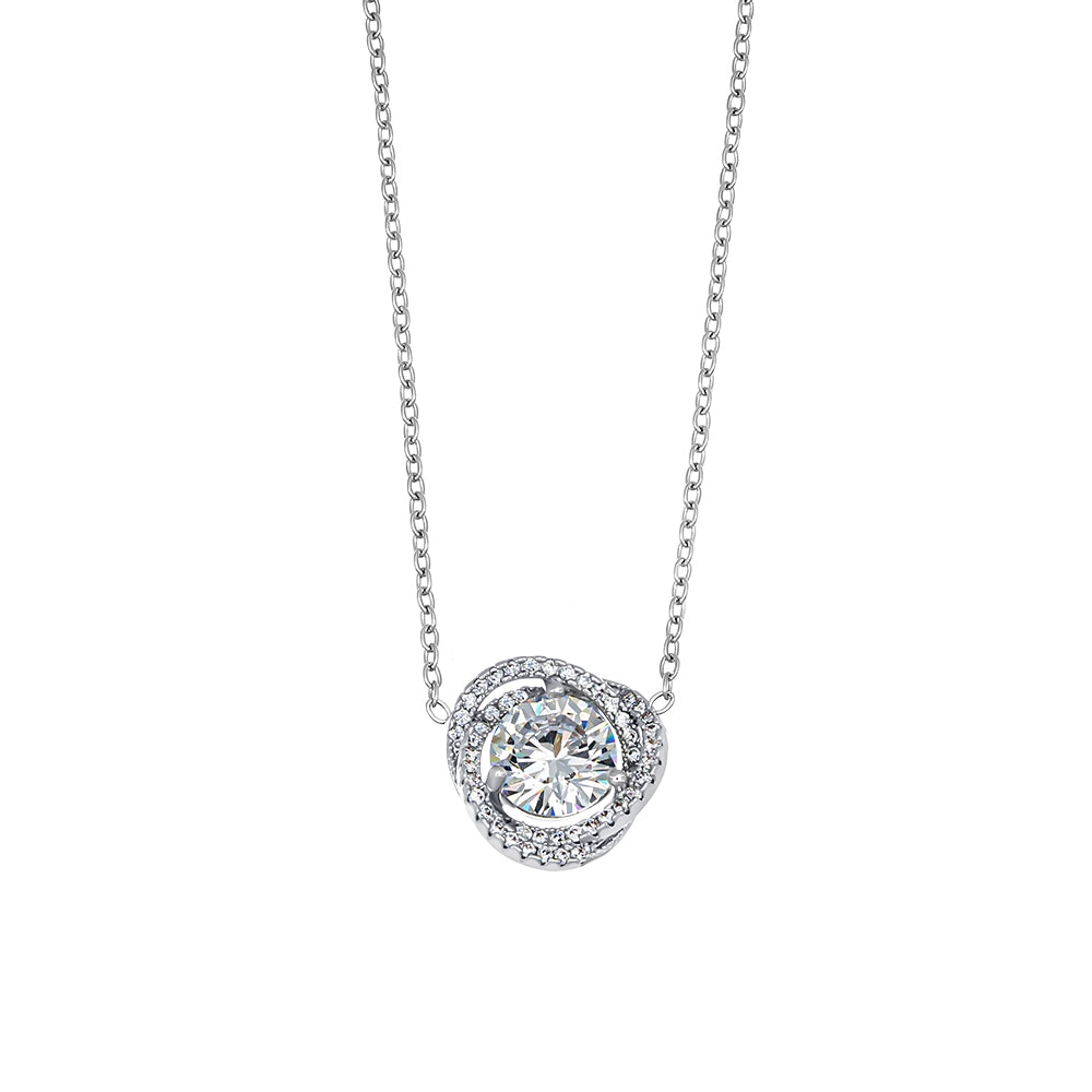 Silberfarbene Damen-Halskette mit rundem funkelnden Anhänger, eleganter Modeschmuck von Crystalp
