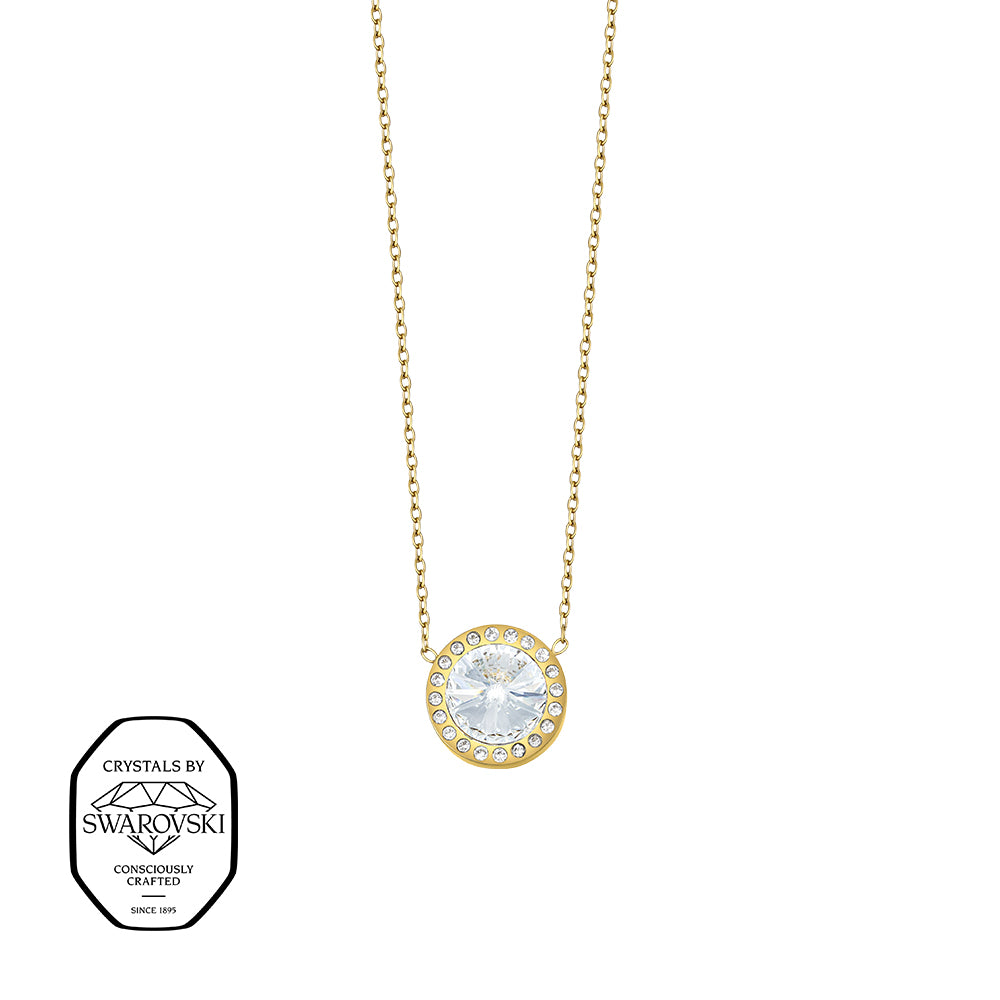 Vergoldete Damen-Halskette mit rundem Anhänger und Kristallen, eleganter Modeschmuck mit Kristallen von Swarovski®